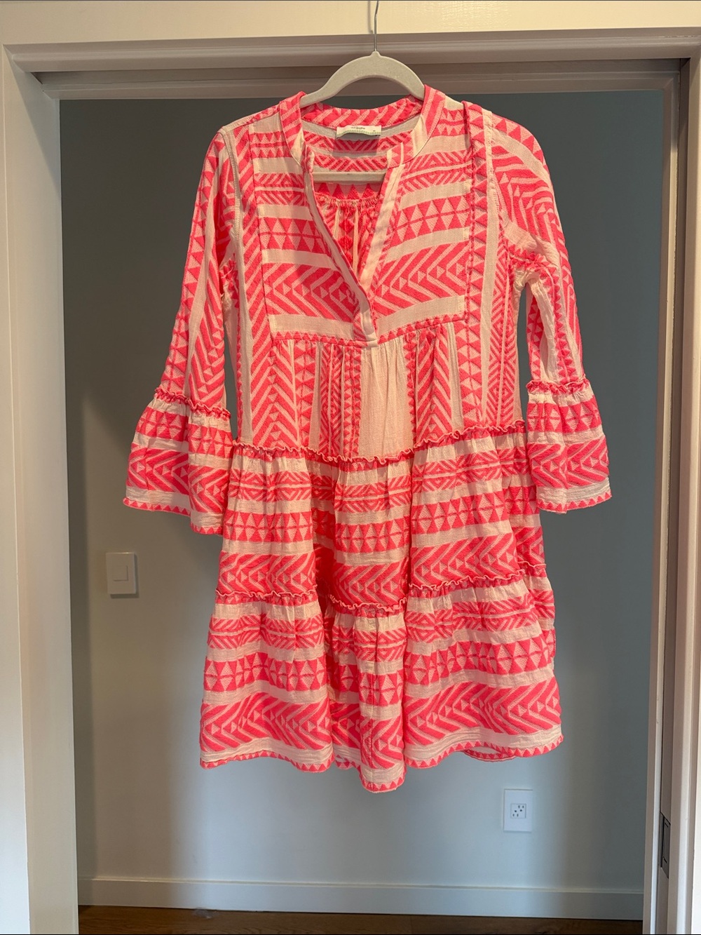 Devotion TWINS Coral Pink & Cream Embroidered Boho Top